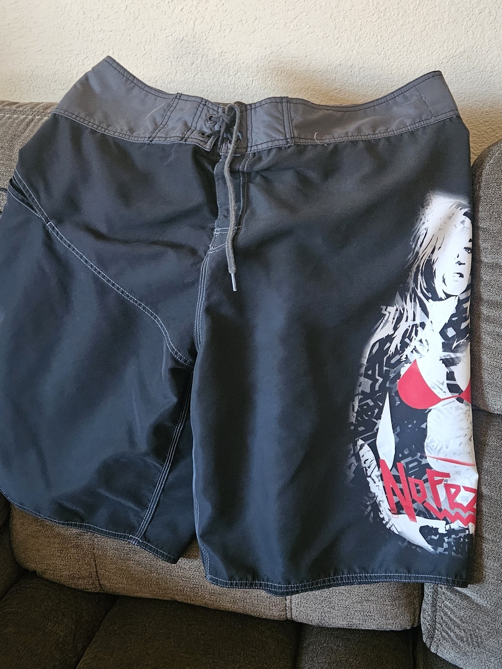 Black Graphic Board Shorts with Red Accent